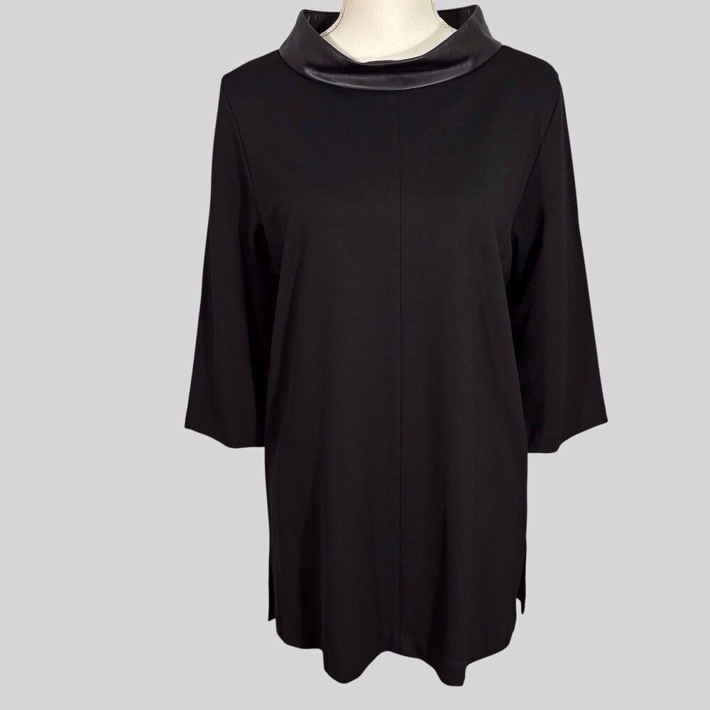 Peace Of Cloth Aubrey Tunic Womens Medium Faux Leather Mock Neck Black Knit NWT
